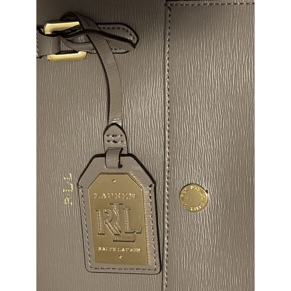 Lauren Ralph Lauren Saffiano Cow Leather Tan Cream Newbury Classic Tote Bag Y2K - Picture 4 of 8